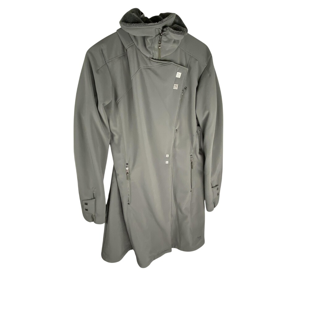 Mountain Hardwear Softshell Rain Coat Womens Medium Gray Hooded Zip Fleece Lined